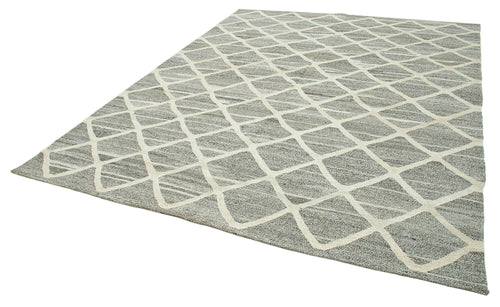 Scrap Yellow Geometric Cotton Wool Handmade Area Rug 8'0'' x 10'1''