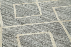 Handmade Area Rug - Vintage Grey Geometric Cotton Wool Carpet 7'10''x9'10''