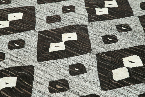 Scrap Black Geometric Cotton Wool Handmade Area Rug 8'0'' x 10'4''