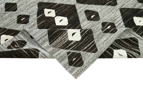 Scrap Black Geometric Cotton Wool Handmade Area Rug 8'0'' x 10'4''