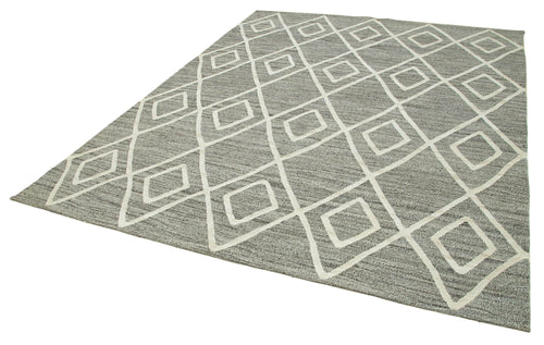 Scrap Grey Geometric Cotton Wool Handmade Area Rug 7'9'' x 10'0''