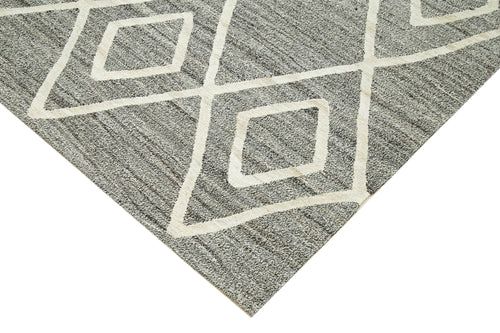 Scrap Grey Geometric Cotton Wool Handmade Area Rug 7'9'' x 10'0''