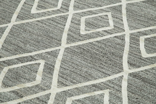 Scrap Grey Geometric Cotton Wool Handmade Area Rug 7'9'' x 10'0''