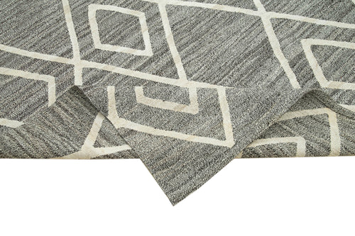 Scrap Grey Geometric Cotton Wool Handmade Area Rug 7'9'' x 10'0''