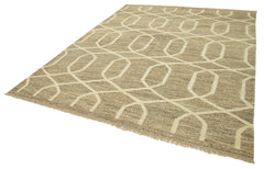 Handmade Area Rug – Beige Geometric Cotton Wool Rug 8'2'' x 10'2'' | Turkish Vintage Carpet