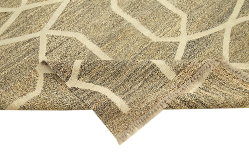 Handmade Area Rug – Beige Geometric Cotton Wool Rug 8'2'' x 10'2'' | Turkish Vintage Carpet