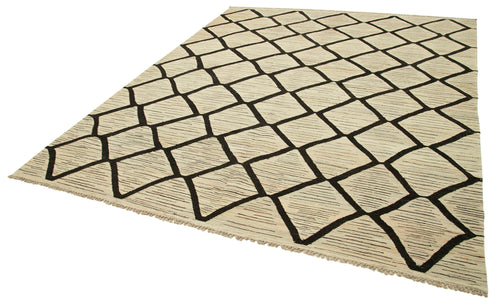 Handmade Area Rug – Beige Geometric Cotton Wool Soft Textured Rug 8'1''x10'