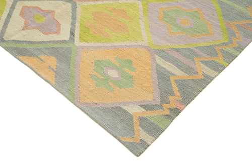 Scrap White Geometric Cotton Wool Handmade Area Rug 10'3'' x 13'1''