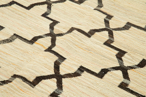 Handmade Area Rug - Black Geometric Cotton Wool Vintage Hand Woven Carpet 7'11" x 10'