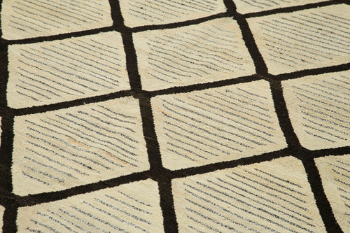 Handmade Area Rug – Durable Geometric Cotton Wool Rug 8'x10' Beige Floor Covering