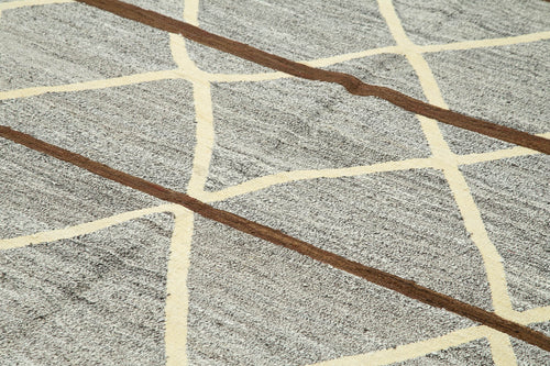 Handmade Area Rug – Geometric Cotton Wool Vintage Turkish Carpet 8'1''x9'11''