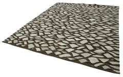 Handmade Area Rug - Grey Geometric Cotton Wool Vintage Handwoven Carpet 8'1"x10'1"