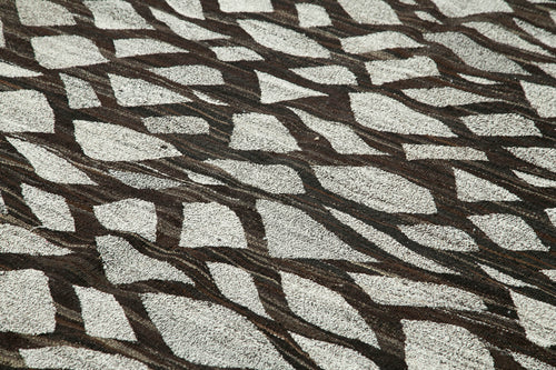 Handmade Area Rug - Grey Geometric Cotton Wool Vintage Handwoven Carpet 8'1"x10'1"