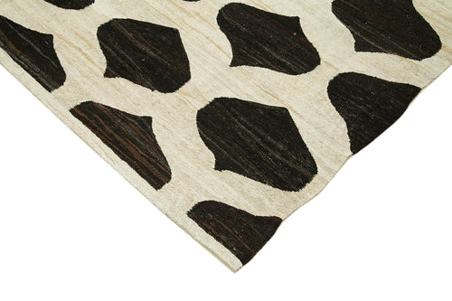 Scrap Beige Geometric Cotton Wool Handmade Area Rug 8'2'' x 10'2''