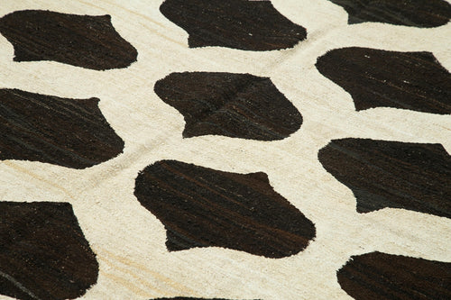 Scrap Beige Geometric Cotton Wool Handmade Area Rug 8'2'' x 10'2''