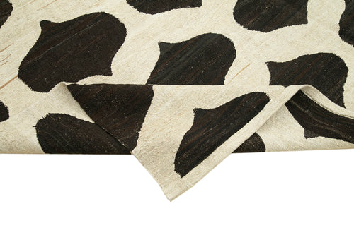 Scrap Beige Geometric Cotton Wool Handmade Area Rug 8'2'' x 10'2''