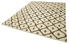 Handmade Area Rug – Beige Geometric Cotton Wool Vintage Handwoven Carpet 8'1''x10'4''