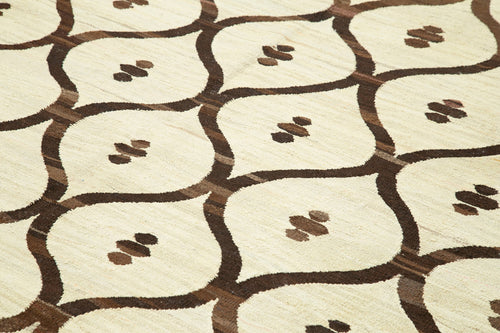 Handmade Area Rug – Beige Geometric Cotton Wool Vintage Handwoven Carpet 8'1''x10'4''