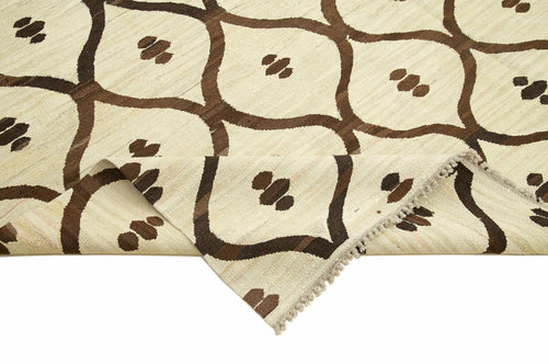 Handmade Area Rug – Beige Geometric Cotton Wool Vintage Handwoven Carpet 8'1''x10'4''