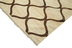 Handmade Area Rug - Beige Geometric Cotton Wool Rug 7'10'' x 10'2'' Durable Soft Floor Covering
