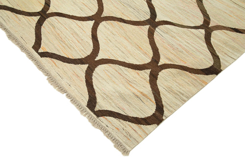 Handmade Area Rug - Beige Geometric Cotton Wool Rug 7'10'' x 10'2'' Durable Soft Floor Covering