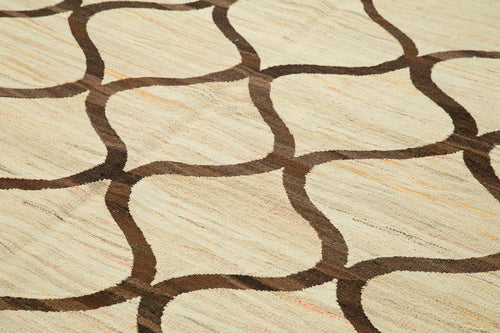 Handmade Area Rug - Beige Geometric Cotton Wool Rug 7'10'' x 10'2'' Durable Soft Floor Covering