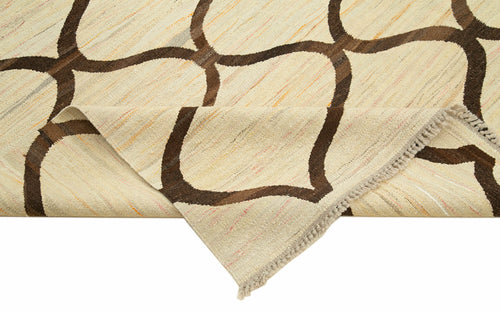 Handmade Area Rug - Beige Geometric Cotton Wool Rug 7'10'' x 10'2'' Durable Soft Floor Covering