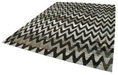 Handmade Area Rug - Grey Geometric Cotton Wool Vintage Handwoven Carpet 7'7''x10'