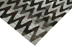 Handmade Area Rug - Grey Geometric Cotton Wool Vintage Handwoven Carpet 7'7''x10'
