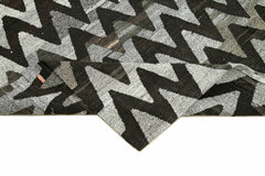 Handmade Area Rug - Grey Geometric Cotton Wool Vintage Handwoven Carpet 7'7''x10'