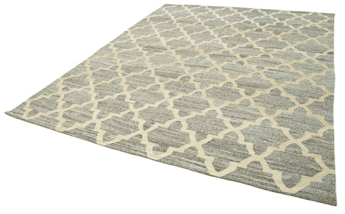 Scrap Grey Geometric Cotton Wool Handmade Area Rug 8'0'' x 10'0''