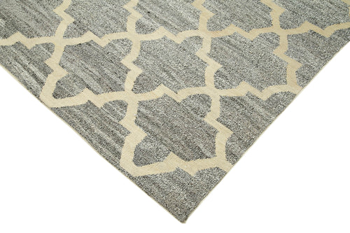 Scrap Grey Geometric Cotton Wool Handmade Area Rug 8'0'' x 10'0''