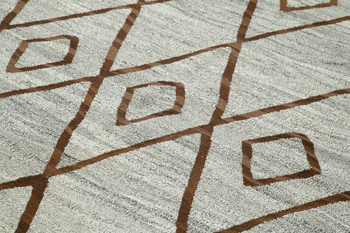 Scrap Grey Geometric Cotton Wool Handmade Area Rug 8'0'' x 9'6''