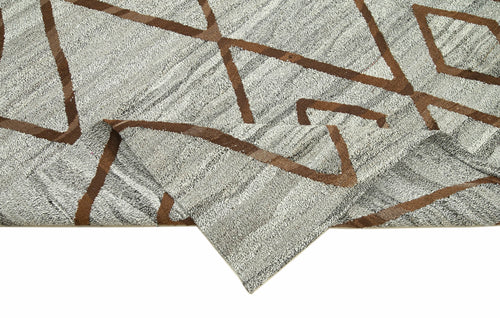 Scrap Grey Geometric Cotton Wool Handmade Area Rug 8'0'' x 9'6''