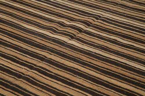 Scrap Brown Geometric Cotton Wool Handmade Area Rug 8'6'' x 10'10''