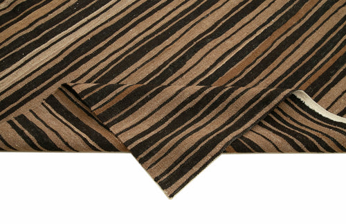 Scrap Brown Geometric Cotton Wool Handmade Area Rug 8'6'' x 10'10''