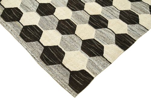 Handmade Area Rug - Geometric Cotton Wool Vintage Turkish Carpet 7'11''x10'0''