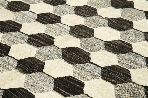 Handmade Area Rug - Geometric Cotton Wool Vintage Turkish Carpet 7'11''x10'0''