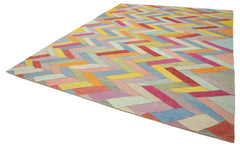 Scrap Pink Geometric Cotton Wool Handmade Area Rug 10'3'' x 12'10''