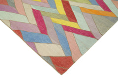 Scrap Pink Geometric Cotton Wool Handmade Area Rug 10'3'' x 12'10''