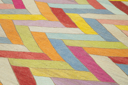 Scrap Pink Geometric Cotton Wool Handmade Area Rug 10'3'' x 12'10''
