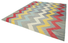 Handmade Area Rug - Black Geometric Cotton Wool Vintage Hand Woven Carpet 10'1''x12'6''