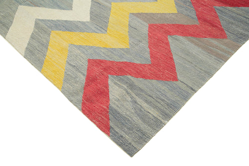 Handmade Area Rug - Black Geometric Cotton Wool Vintage Hand Woven Carpet 10'1''x12'6''