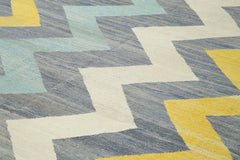 Handmade Area Rug - Black Geometric Cotton Wool Vintage Hand Woven Carpet 10'1''x12'6''