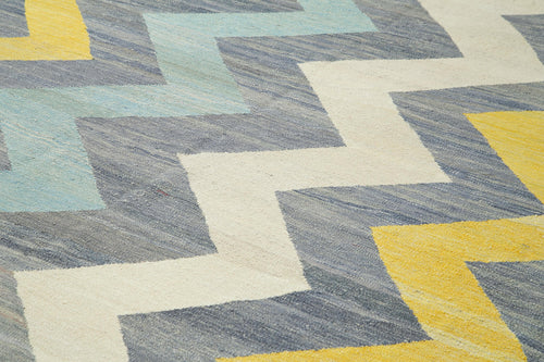 Handmade Area Rug - Black Geometric Cotton Wool Vintage Hand Woven Carpet 10'1''x12'6''