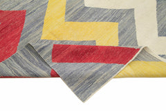 Handmade Area Rug - Black Geometric Cotton Wool Vintage Hand Woven Carpet 10'1''x12'6''