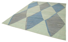 Scrap Blue Geometric Cotton Wool Handmade Area Rug 8'6'' x 10'11''
