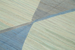 Scrap Blue Geometric Cotton Wool Handmade Area Rug 8'6'' x 10'11''