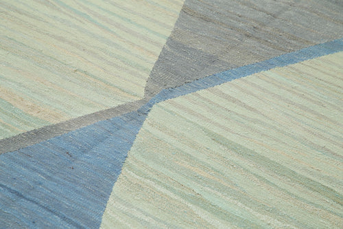 Scrap Blue Geometric Cotton Wool Handmade Area Rug 8'6'' x 10'11''