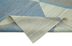 Scrap Blue Geometric Cotton Wool Handmade Area Rug 8'6'' x 10'11''